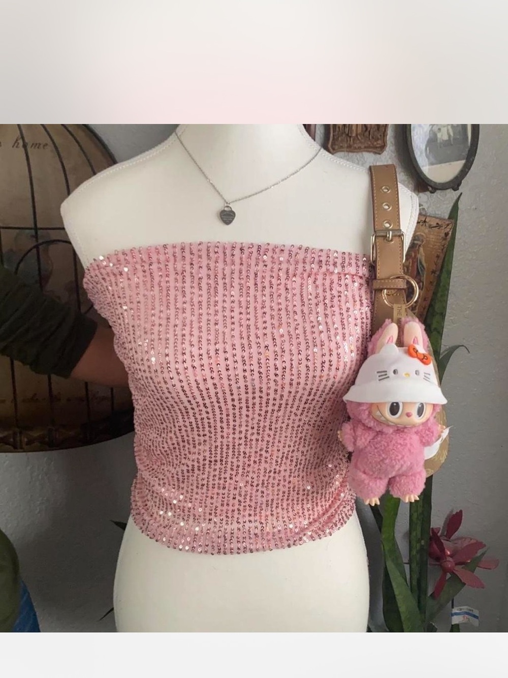 Strapless Pink Sequin Tube Top